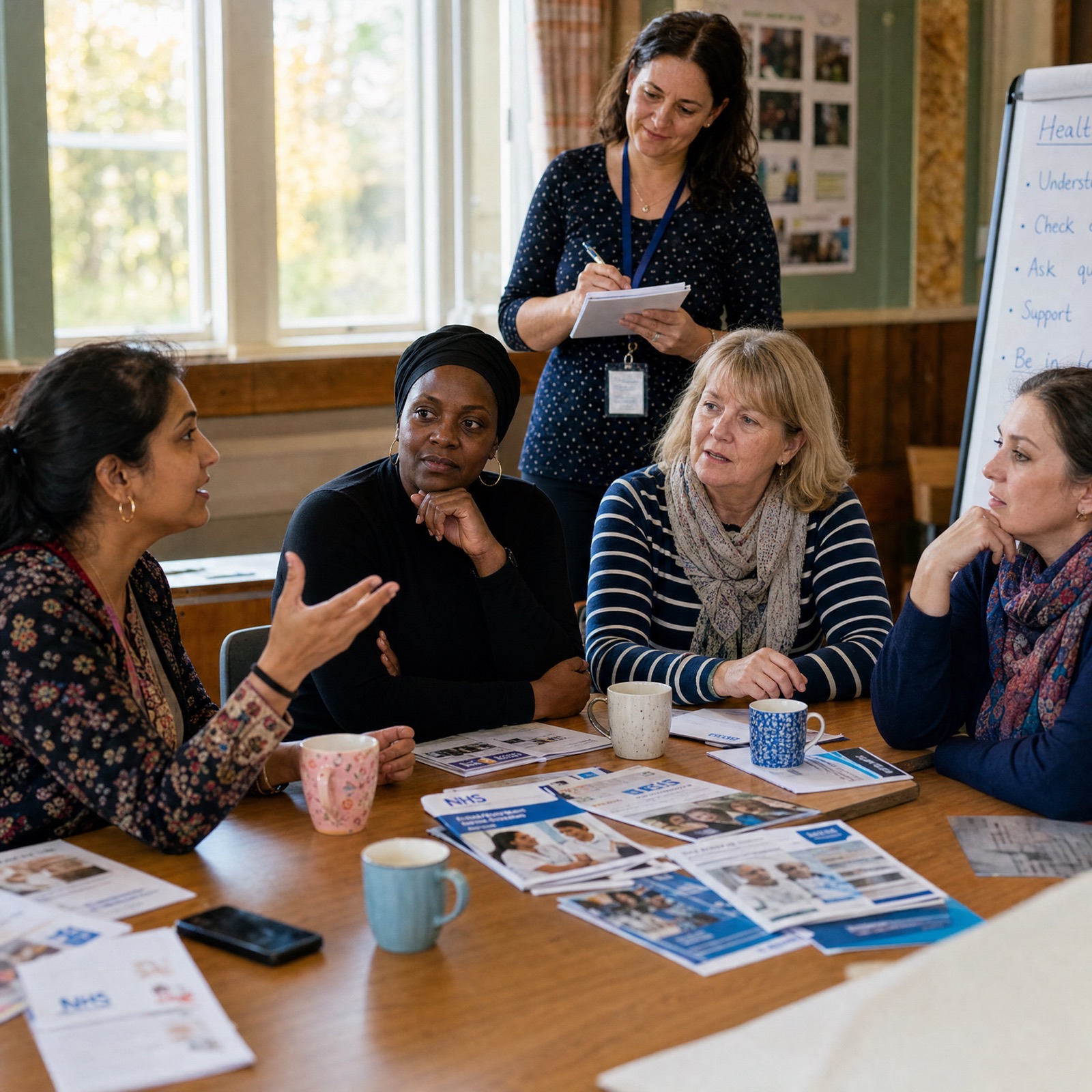 Health advocates at a campus-edge wellbeing stall